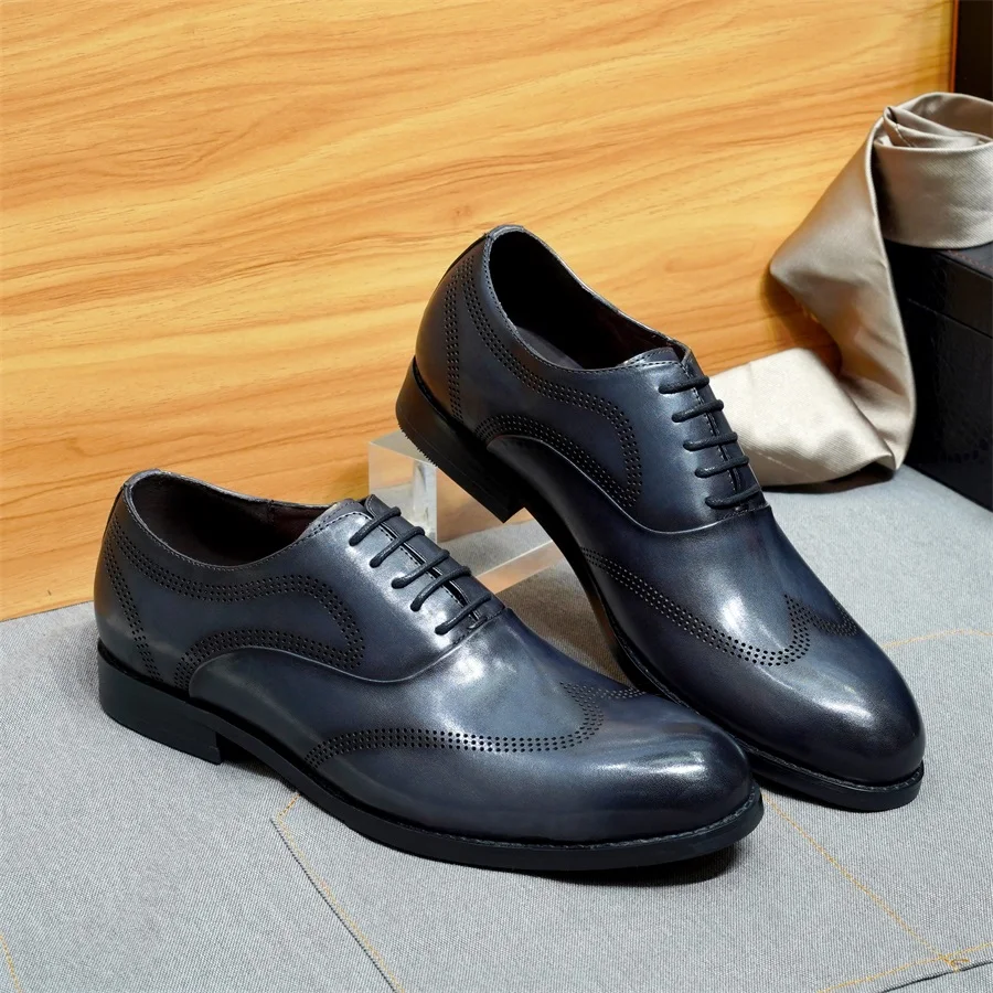 Men's Genuine Cowhide Leather Brogue Dress Shoes - Blue - Grey & Black Two - Tone with Perforated Detail for Formal Business
Men's Genuine Cowhide Leather Brogue Dress Shoes - Blue - Grey & Black Two - Tone with Perforated Detail for Formal Business