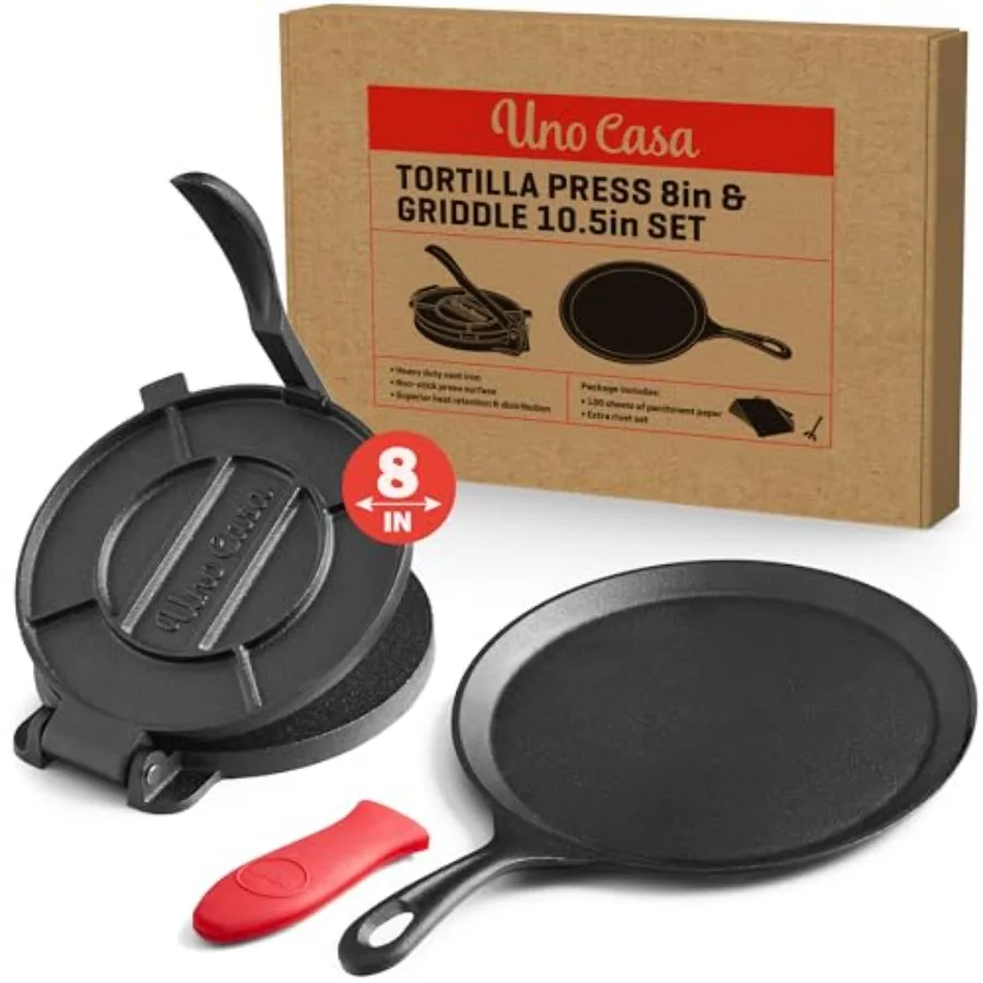 Cast Iron Tortilla Press 8 Inch - Bundle of Skillet for Roti/ Comal Pan Tawa/ Dosa Pan Pataconera Comales para Tortillas
Cast Iron Tortilla Press 8 Inch - Bundle of Skillet for Roti/ Comal Pan Tawa/ Dosa Pan Pataconera Comales para Tortillas