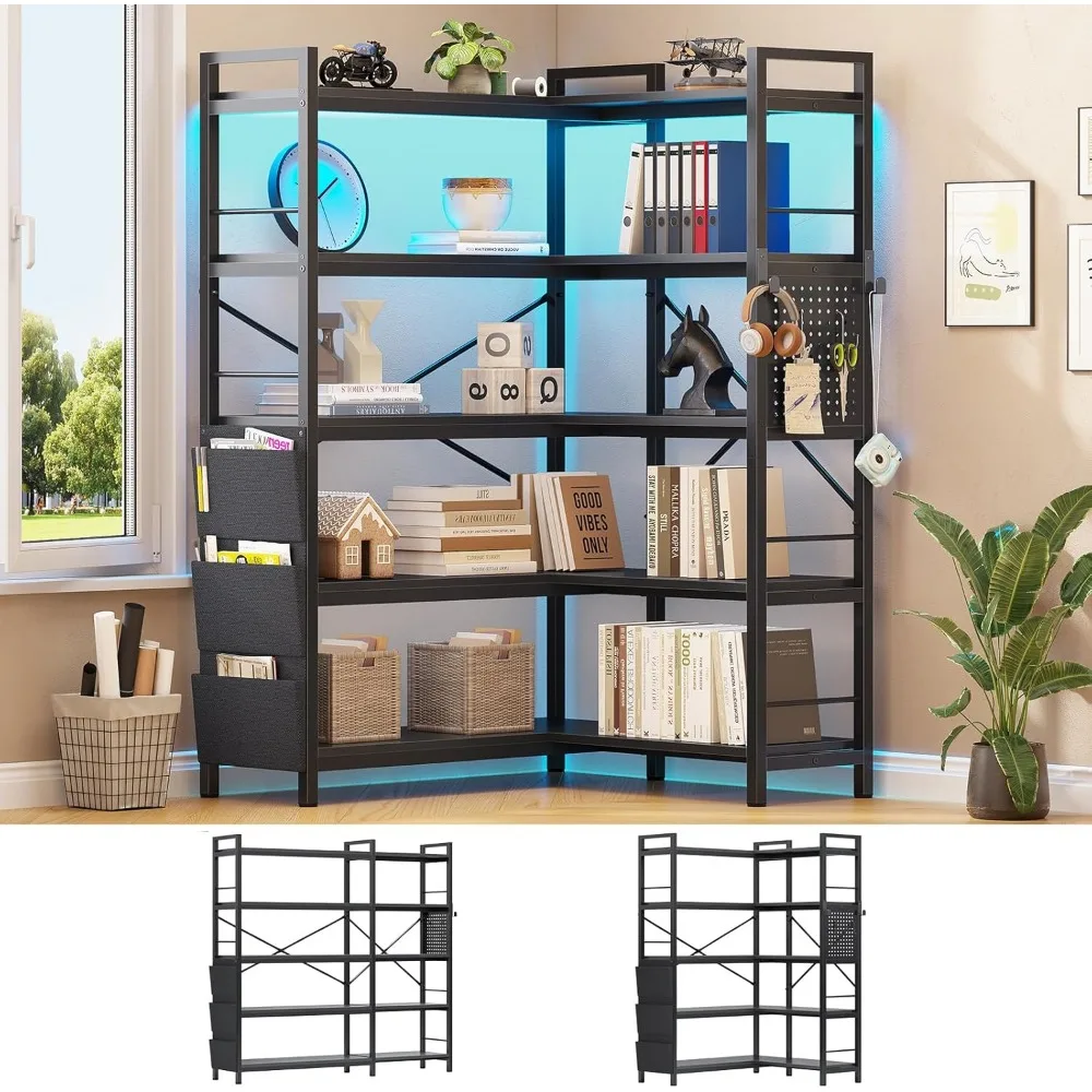 5 Tier Corner Bookshelf, Modern Corner Bookcase, Convertible Bookshelf with Storage Bag, Pegboard & LED Light, Tall Bookshelves
5 Tier Corner Bookshelf, Modern Corner Bookcase, Convertible Bookshelf with Storage Bag, Pegboard & LED Light, Tall Bookshelves