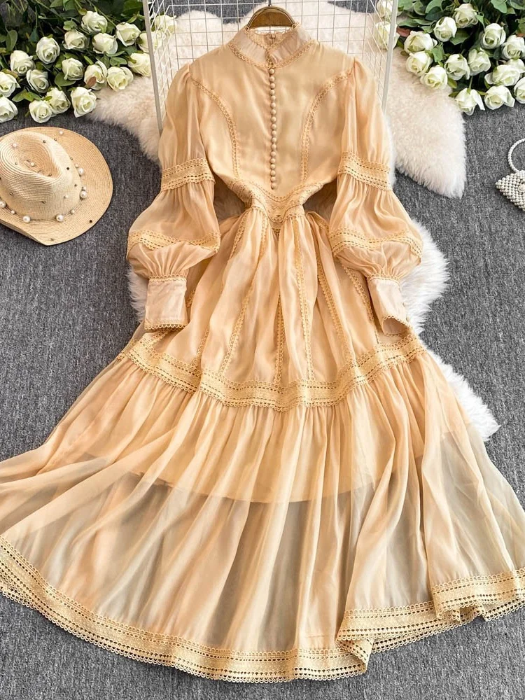 Retro Court Sle Long Sve Stand Collar Dr Women's Autumn New Waist Cinching Slimming Ele Midi Skirt Korean Sle 
Retro Court Sle Long Sve Stand Collar Dr Women's Autumn New Waist Cinching Slimming Ele Midi Skirt Korean Sle