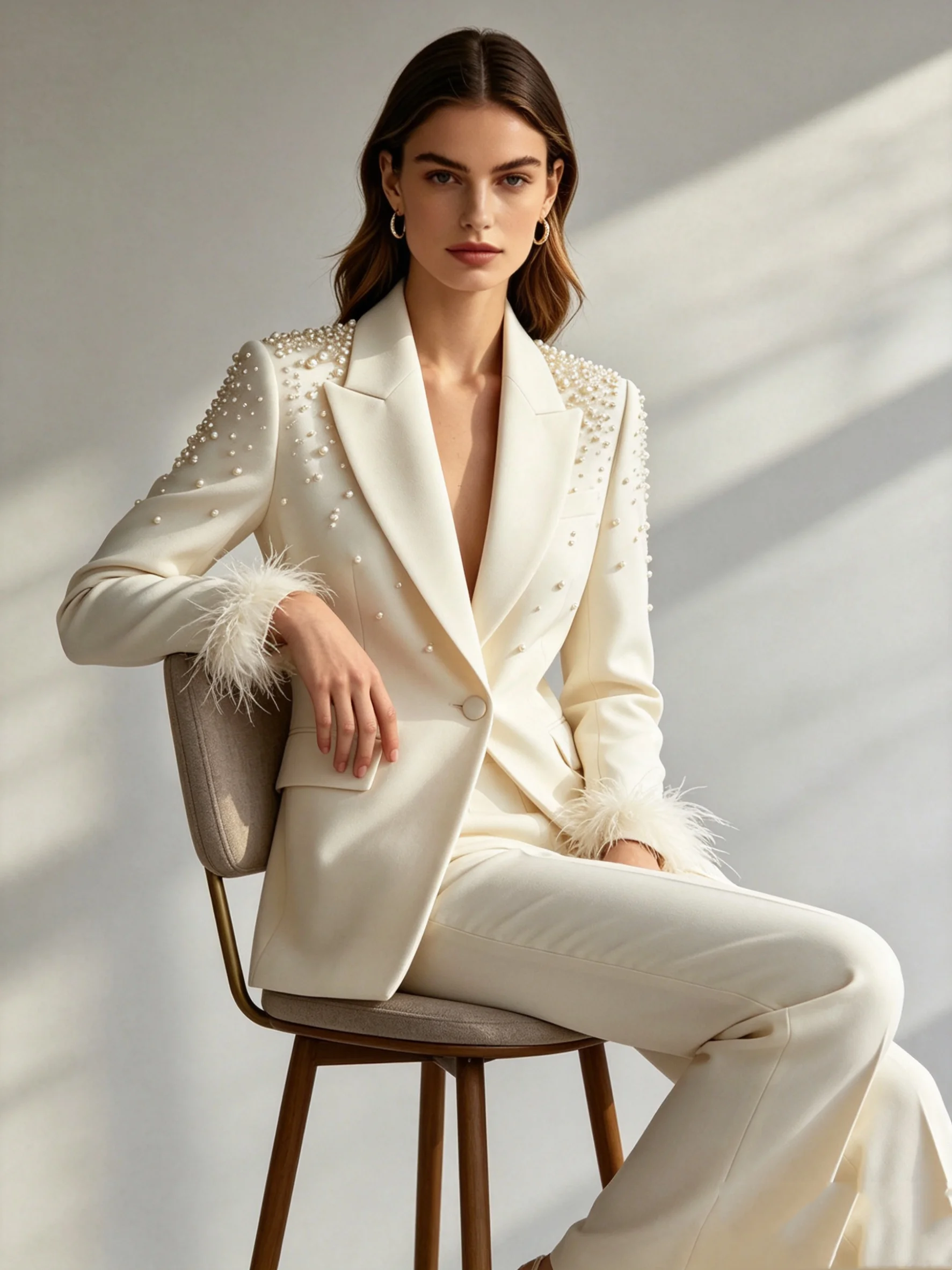 White Pearls Feather Women Suit Set 2 Pcs Blazer+Pants Spring Cotton Formal Office Lady Jacket Customized Wedding Guest Coat
White Pearls Feather Women Suit Set 2 Pcs Blazer+Pants Spring Cotton Formal Office Lady Jacket Customized Wedding Guest Coat