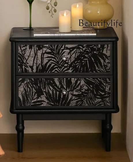 French retro solid wood bedside table small simple black light luxury home bedroom cabinet
French retro solid wood bedside table small simple black light luxury home bedroom cabinet