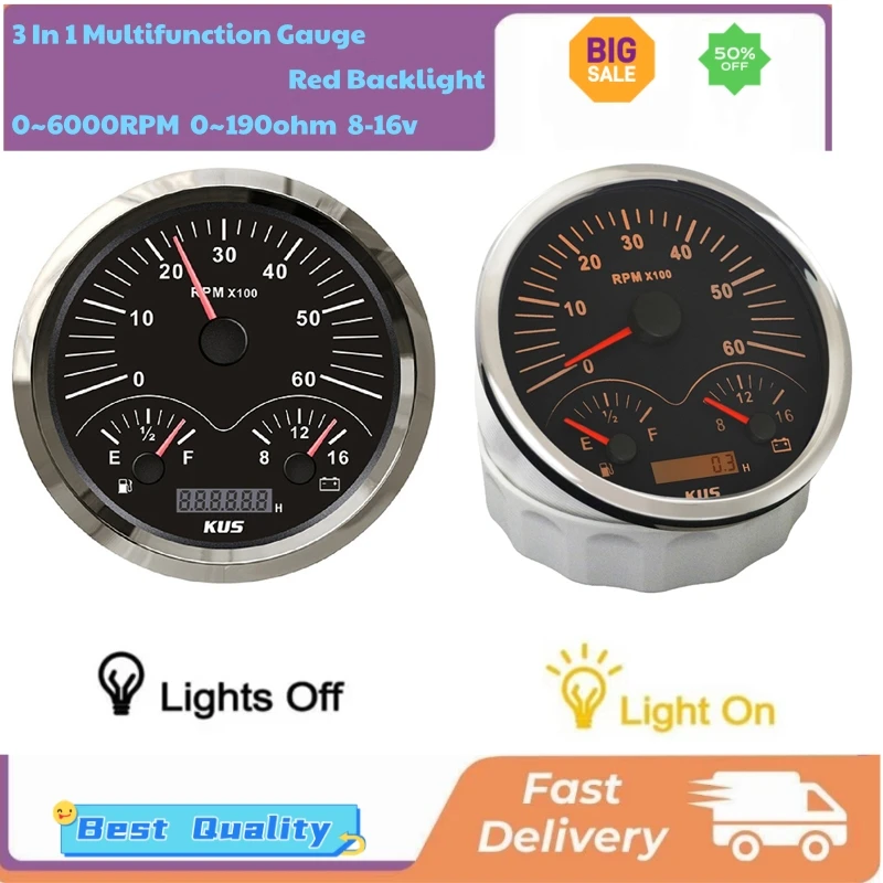 KUS 3-In-1 Multifunction 110mm 0-6000RPM Show Tachometers 8-16v Voltmeters 0-190ohm or 240-33ohm Input Signal Fuel Level Gauges
KUS 3-In-1 Multifunction 110mm 0-6000RPM Show Tachometers 8-16v Voltmeters 0-190ohm or 240-33ohm Input Signal Fuel Level Gauges