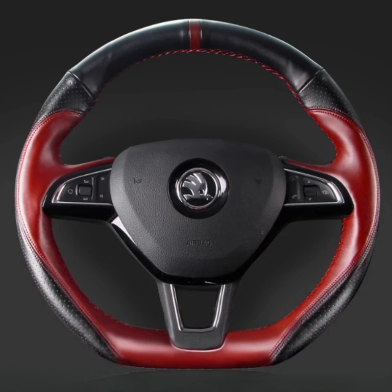 Hand Stitched non-slip Genuine Leather Car Steering Wheel Cover For Skoda Octavia 2017 Fabia 2016 2017 Rapid Spaceback 2016
Hand Stitched non-slip Genuine Leather Car Steering Wheel Cover For Skoda Octavia 2017 Fabia 2016 2017 Rapid Spaceback 2016