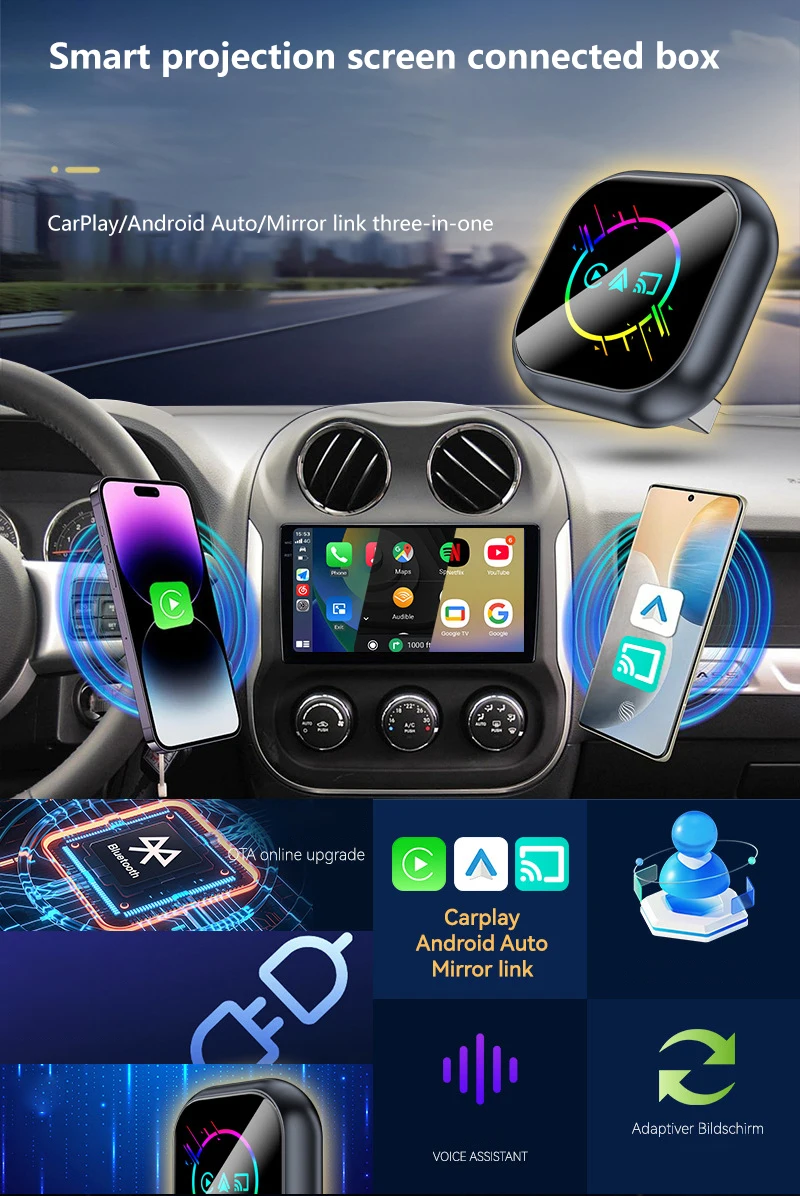 3-в-1 Carplay Автомобильный соединительный модуль Проекция изображения Беспроводное программное управление для устройств Android Auto Carplay
3-в-1 Carplay Автомобильный соединительный модуль Проекция изображения Беспроводное программное управление для устройств Android Auto Carplay