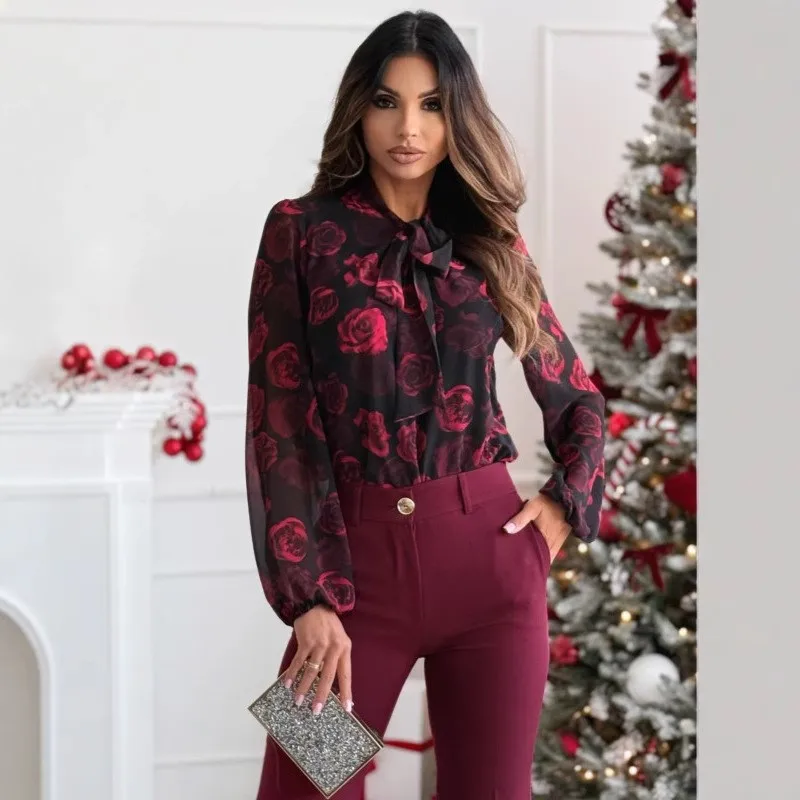 Spring And Autumn New Style 2025 Women's Sweet Bow Chiffon Printed Long Sleeve Shirt Black Flower Shirt Office Women's Wear
Spring And Autumn New Style 2025 Women's Sweet Bow Chiffon Printed Long Sleeve Shirt Black Flower Shirt Office Women's Wear