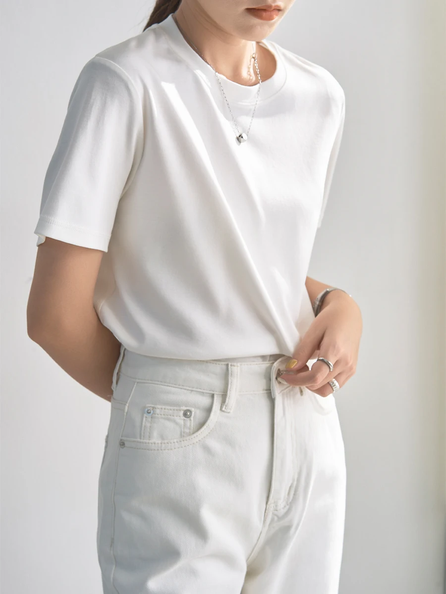 Summer ort Sve T-irt Women's round Ne Bla White High Luster Cotton Ladies oulder Level f Sve Top
Summer ort Sve T-irt Women's round Ne Bla White High Luster Cotton Ladies oulder Level f Sve Top