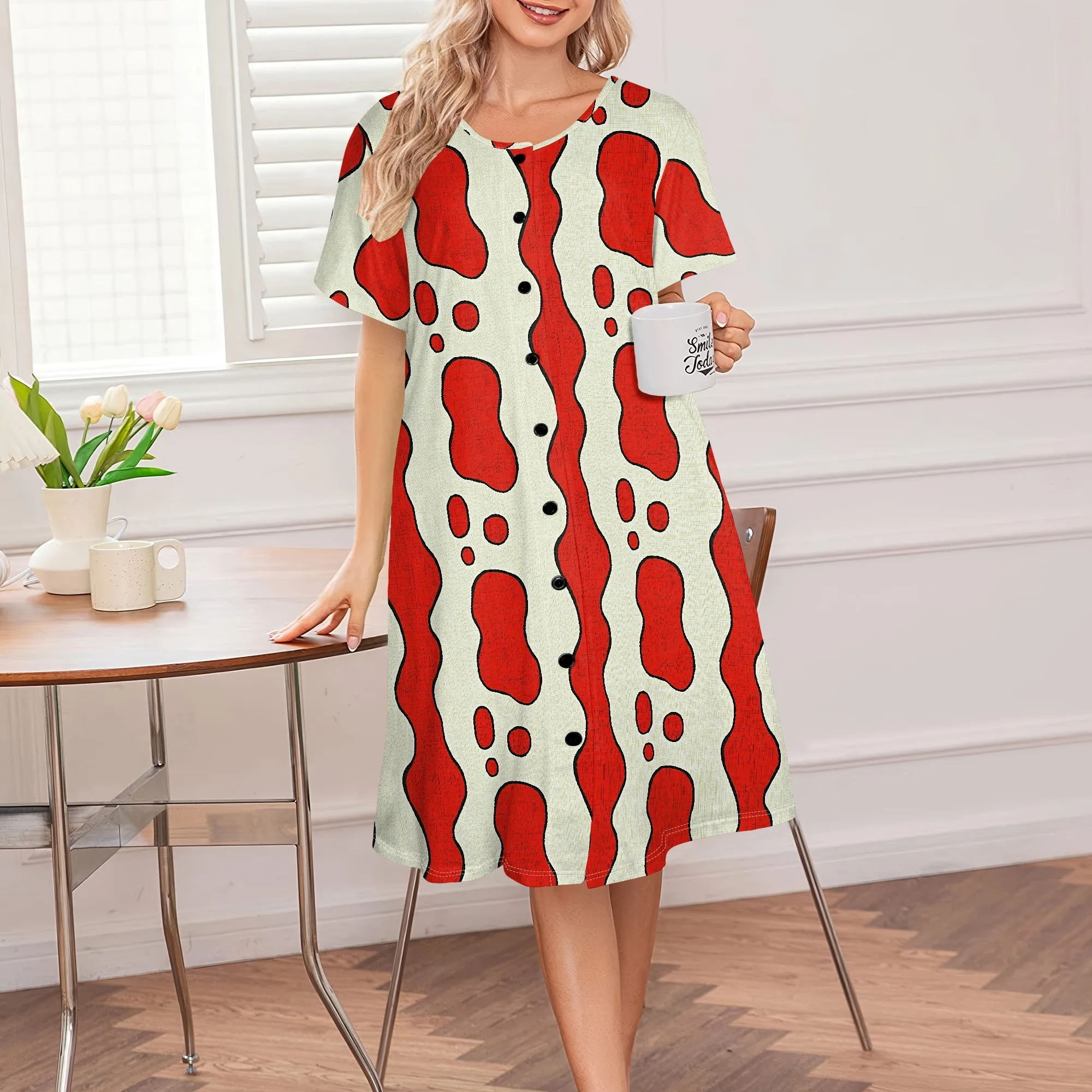 Plus Size Button Down House Dress, Abstract Red Print, Short Sleeve, S-3XL Loungewear Daily
Plus Size Button Down House Dress, Abstract Red Print, Short Sleeve, S-3XL Loungewear Daily
