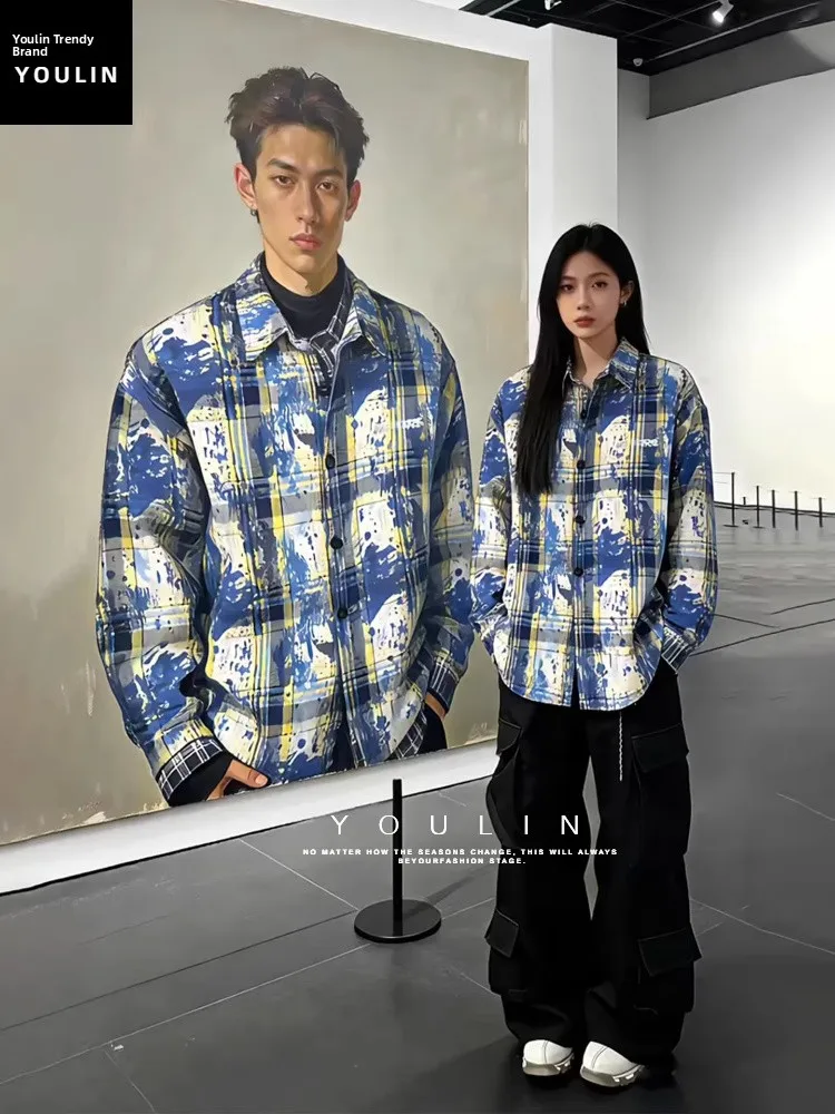 Blue Tie Dye Plaid Casual Loose Men's irt Spring Autumn High Street Trendy Brand Couple Outerwear Ci Walk Long Sve
Blue Tie Dye Plaid Casual Loose Men's irt Spring Autumn High Street Trendy Brand Couple Outerwear Ci Walk Long Sve
