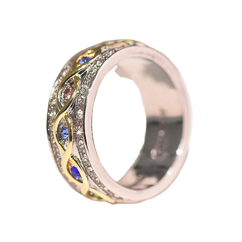 Best selling new full diamond two-color ring European and American forever family color treasure wedding ring
Best selling new full diamond two-color ring European and American forever family color treasure wedding ring