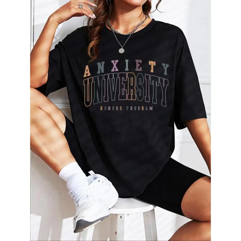 Women's Letter Print Round Neck Graphic Tee, Vintage Trendy Casual Half Sleeve Streetwear T-shirt for Daily Wear, Graphic Tees
Women's Letter Print Round Neck Graphic Tee, Vintage Trendy Casual Half Sleeve Streetwear T-shirt for Daily Wear, Graphic Tees