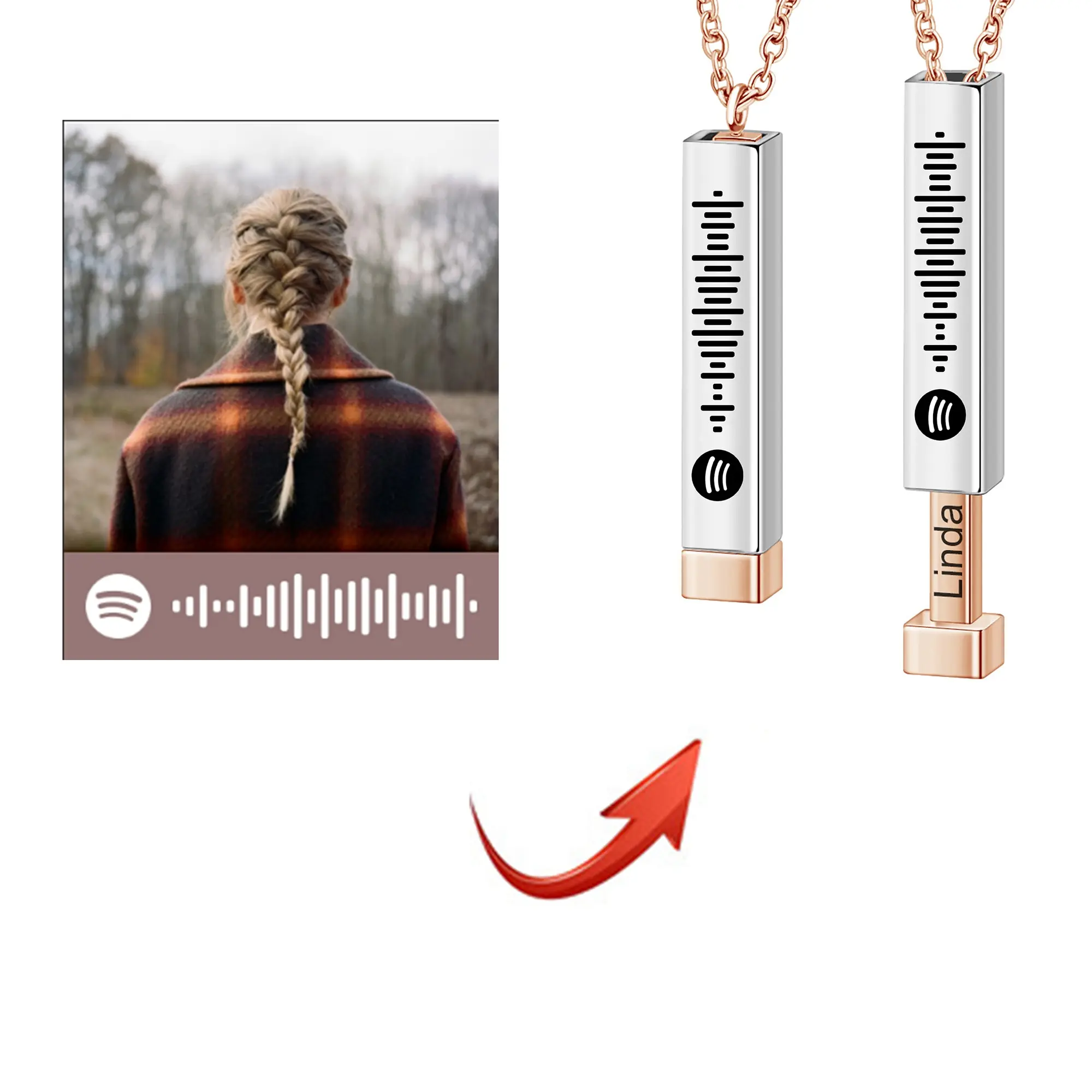 Personalized Custom Music Scan Song Spotify Code Necklace Flexible Square Shaped Bar Necklace Engraved Name Pendant Jewelry Gift
Personalized Custom Music Scan Song Spotify Code Necklace Flexible Square Shaped Bar Necklace Engraved Name Pendant Jewelry Gift