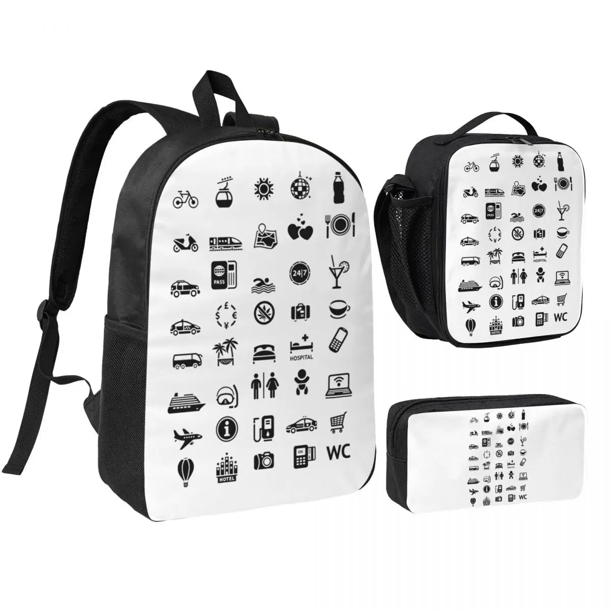 Travel Icon Backpack Student BookBag School Bag Shoulder Bags 3ps Insulated Lunch Bag Pencil Case
Travel Icon Backpack Student BookBag School Bag Shoulder Bags 3ps Insulated Lunch Bag Pencil Case
