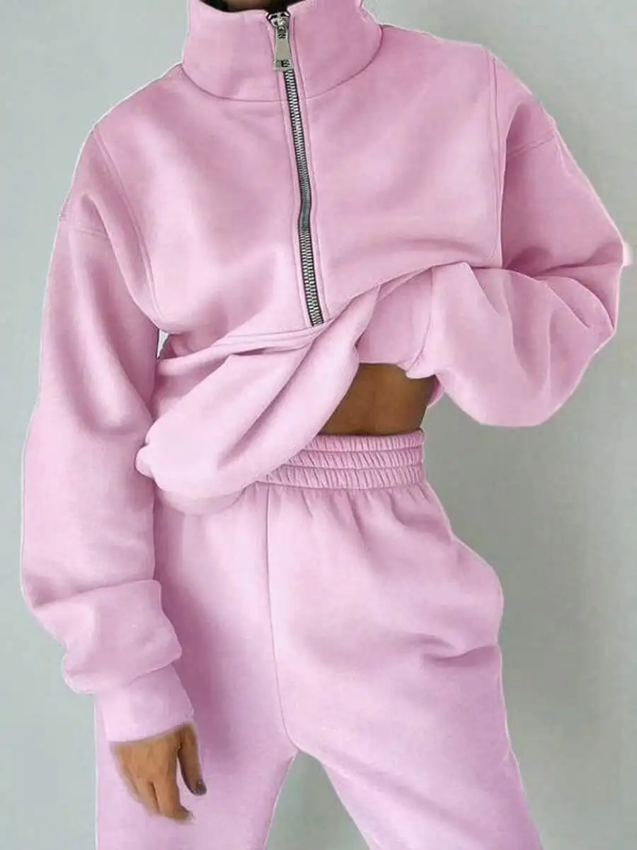 Womens Pink Two Piece Set Fleece Crop Top And Joggers Streetwear Outfit
Womens Pink Two Piece Set Fleece Crop Top And Joggers Streetwear Outfit