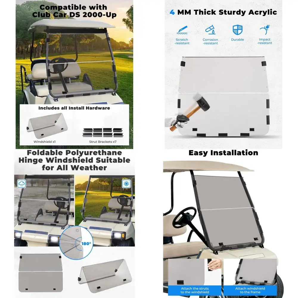 oldable Gol Cart Windshield Compatible with Club Car DS 2000+, Anti-UV and Impact-Resistant Acrylic (Tinted)
oldable Gol Cart Windshield Compatible with Club Car DS 2000+, Anti-UV and Impact-Resistant Acrylic (Tinted)