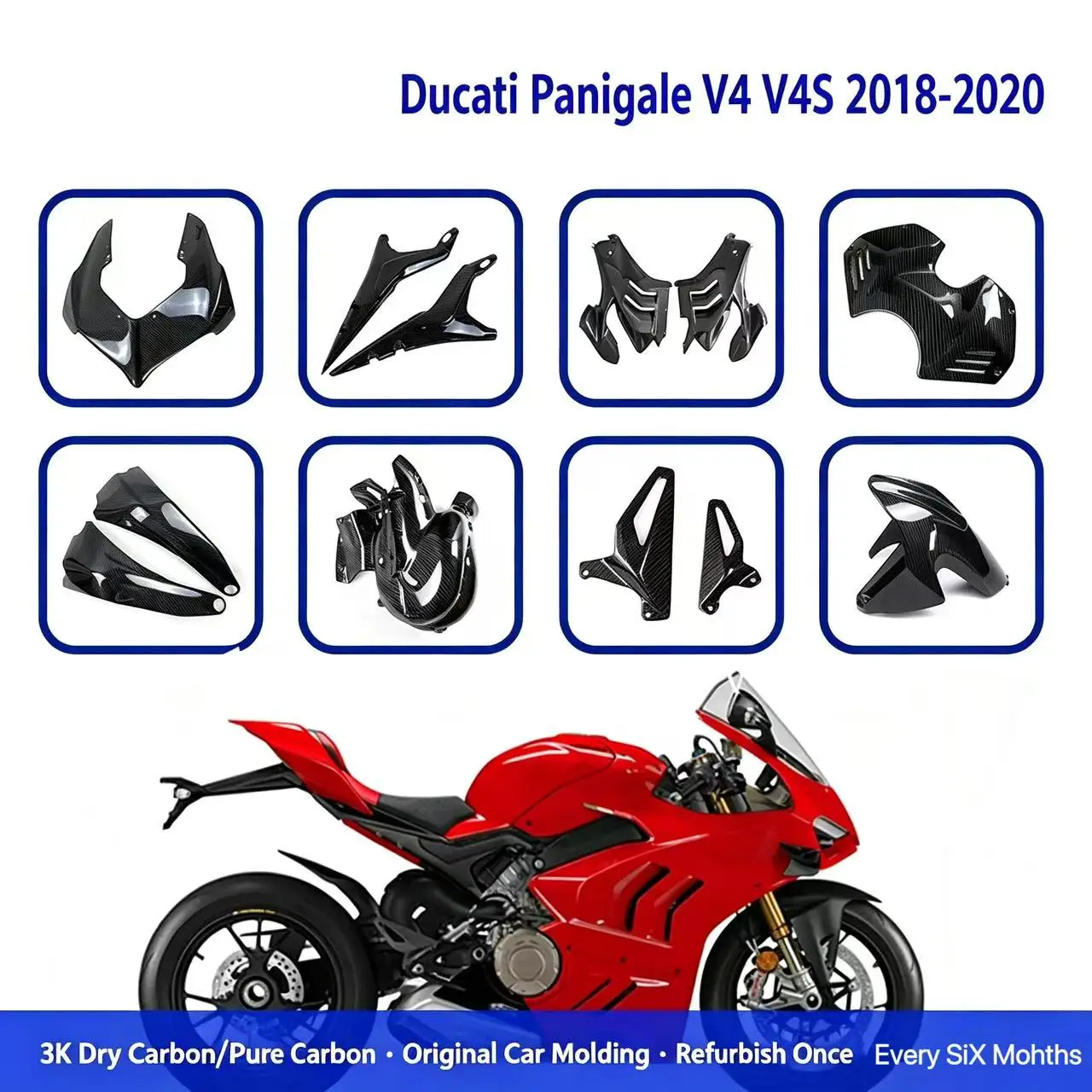 Suitable for Ducati Panlgale V4 V4S 2018 19 2020 modified carbon fiber cowling fender fuel tank cover side panel accessories
Suitable for Ducati Panlgale V4 V4S 2018 19 2020 modified carbon fiber cowling fender fuel tank cover side panel accessories