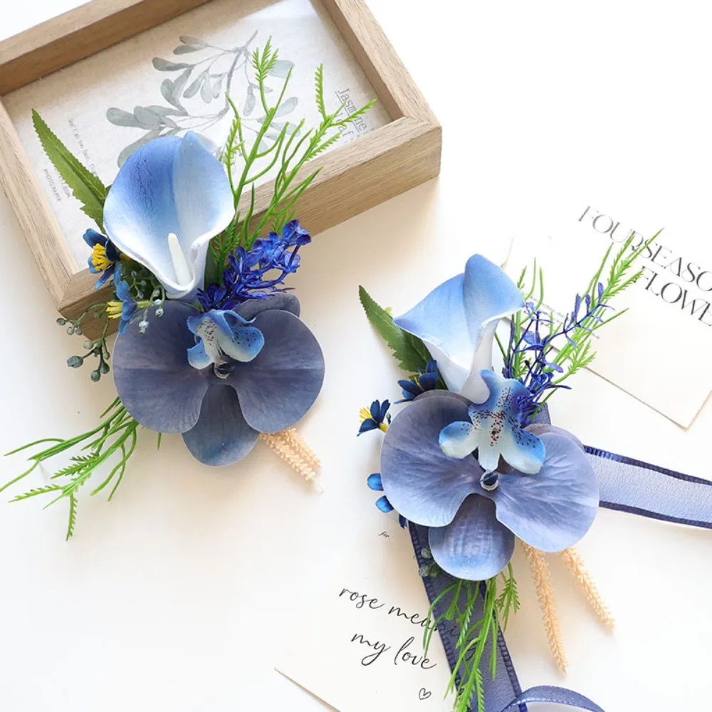 Fresh Blue Calla Lily Orchid Boutonniere for Groom lapela noivo e padrinhos Wrist Corsage for Wedding Couple Wedding Accessories
Fresh Blue Calla Lily Orchid Boutonniere for Groom lapela noivo e padrinhos Wrist Corsage for Wedding Couple Wedding Accessories