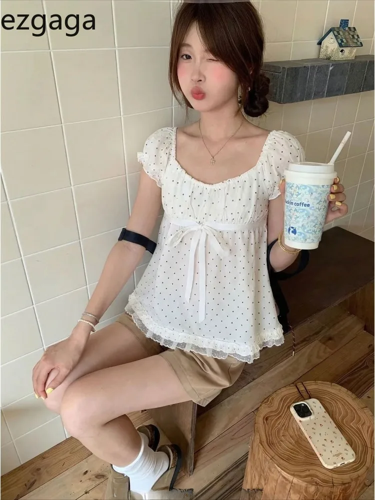 Ezgaga Shirts Women Sweet Polka Dot Lace Patchwork Puff Short Sleeve Loose Vintage Elegant Blouse Ladies Casual Tops Fashion
Ezgaga Shirts Women Sweet Polka Dot Lace Patchwork Puff Short Sleeve Loose Vintage Elegant Blouse Ladies Casual Tops Fashion