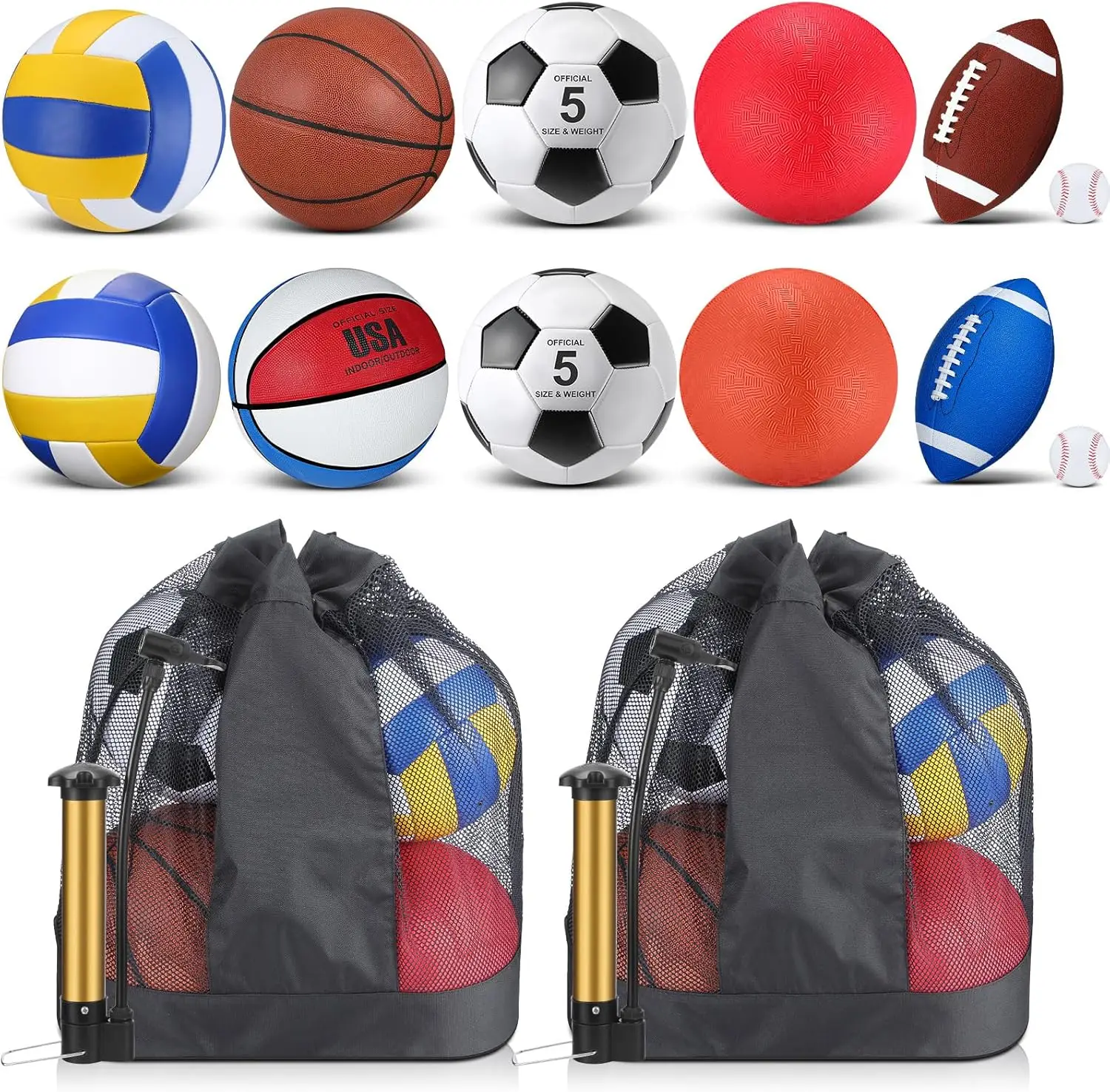 12 Pcs Assorted Sport Ball Set for Youth and Adult, Official Size Basketball Football Volleyball Soccer Baseball with Bag Pump
12 Pcs Assorted Sport Ball Set for Youth and Adult, Official Size Basketball Football Volleyball Soccer Baseball with Bag Pump