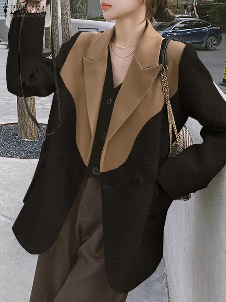 Women Lapel Collar Blazer ZANZEA 2023 Autumn Colorblock Thin Coats Vintage Textured Fabric Patchwork Outwear Long Sleeve Jackets
Women Lapel Collar Blazer ZANZEA 2023 Autumn Colorblock Thin Coats Vintage Textured Fabric Patchwork Outwear Long Sleeve Jackets