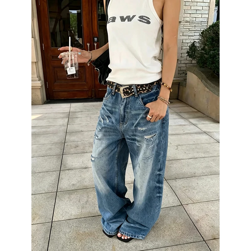 ZHIZOU American Retro Y2K 2000s Washed Ripped Blue Jeans Women Hip-hop Loose Wide Legs 2026 Summer High Waist Straight Trousers
ZHIZOU American Retro Y2K 2000s Washed Ripped Blue Jeans Women Hip-hop Loose Wide Legs 2026 Summer High Waist Straight Trousers