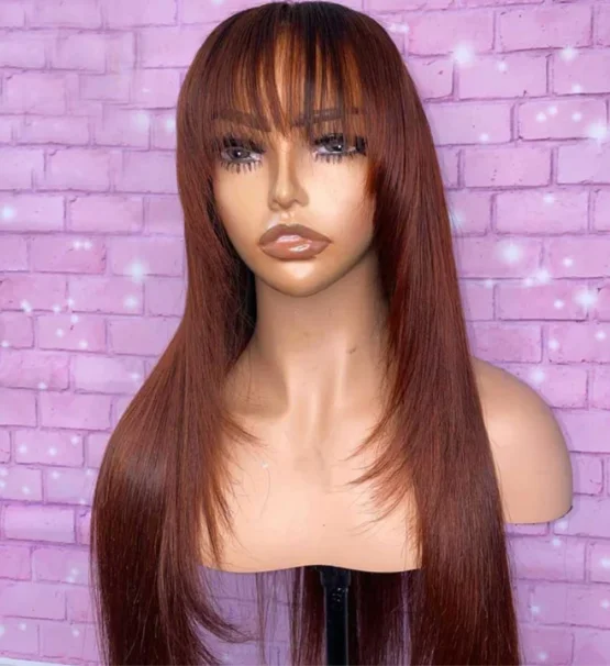 Reddish Brown Layered Cut Straight Lace Front Wig With Bangs 13X4 HD Lace Frontal Wig Natural Hairline Synthetic Heat Resistant
Reddish Brown Layered Cut Straight Lace Front Wig With Bangs 13X4 HD Lace Frontal Wig Natural Hairline Synthetic Heat Resistant