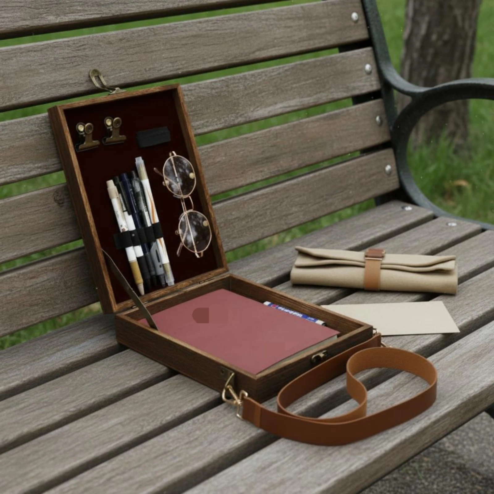 Wooden Messenger Box with Shoulder Strap Crossbody Sketch Box Briefcase Handmade Stationery Storage Vintage Design for Painting
Wooden Messenger Box with Shoulder Strap Crossbody Sketch Box Briefcase Handmade Stationery Storage Vintage Design for Painting