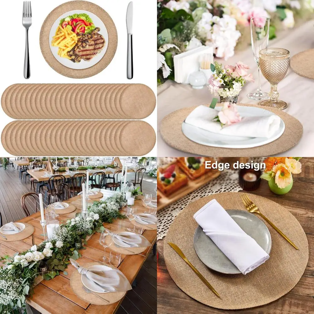 Heat Resistant Burlap Placemats Set of 48 - Round Farmhouse Style Table Mats, Jute Chargers for Rustic Dining Decor
Heat Resistant Burlap Placemats Set of 48 - Round Farmhouse Style Table Mats, Jute Chargers for Rustic Dining Decor