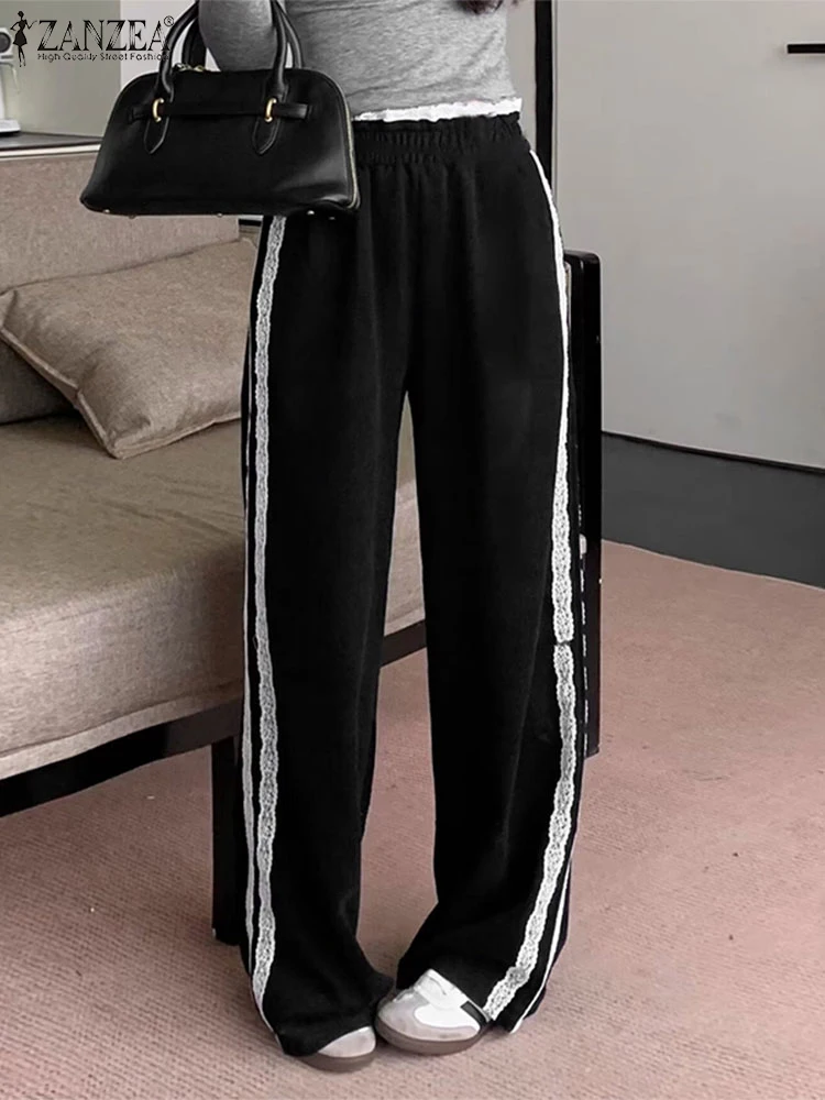 ZANZEA Elastic Waist Lace Panels Wide Leg Pants Korean Fashion Casual Women Sporty Trousers Loose Solid Color 2025 New Pantalon
ZANZEA Elastic Waist Lace Panels Wide Leg Pants Korean Fashion Casual Women Sporty Trousers Loose Solid Color 2025 New Pantalon