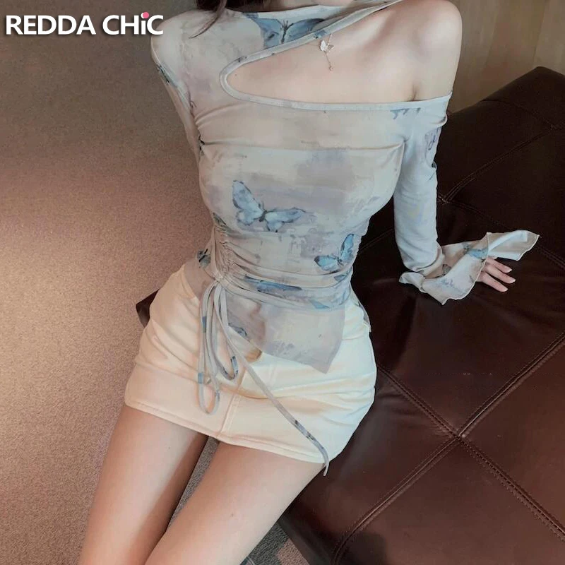 ReddaChic Aesthetic Butterfly Print Mesh Top Women Flare Sleeves Drawstring Split Asymmetric Cut Out T-shirt Grayu Y2k Clothes
ReddaChic Aesthetic Butterfly Print Mesh Top Women Flare Sleeves Drawstring Split Asymmetric Cut Out T-shirt Grayu Y2k Clothes