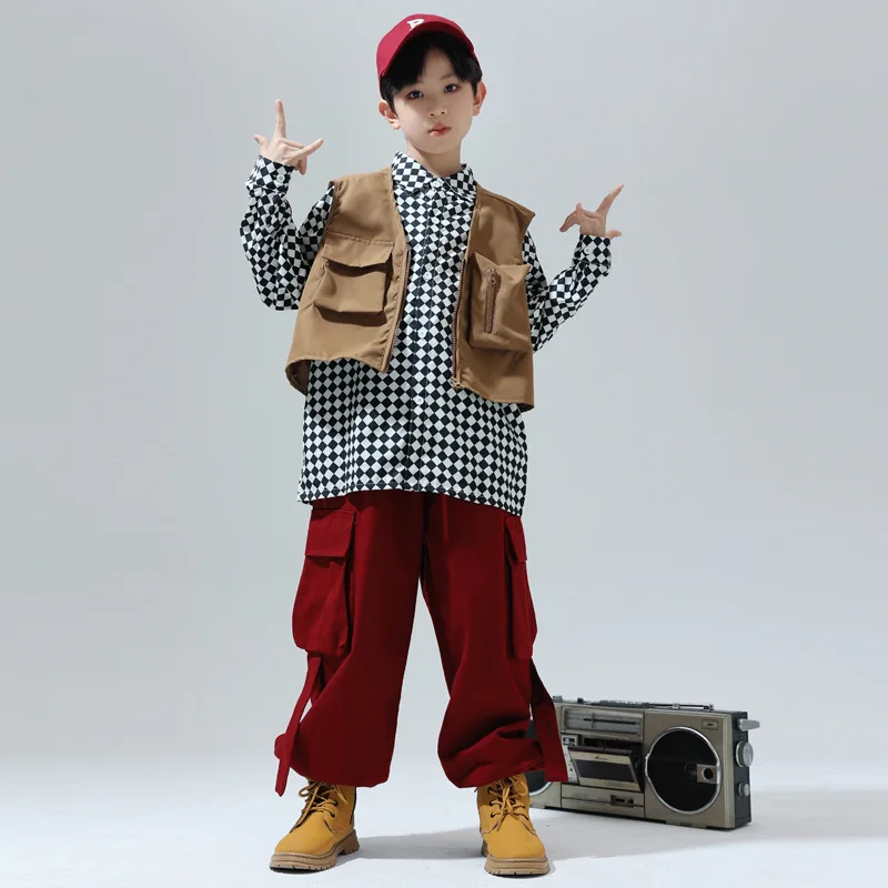 Kid Hip Hop Clothing Black White Checkered Shirt Wine Red Casual Wide Cargo Jogger Pants for Girl Boy Jazz Dance Costume Clothes
Kid Hip Hop Clothing Black White Checkered Shirt Wine Red Casual Wide Cargo Jogger Pants for Girl Boy Jazz Dance Costume Clothes