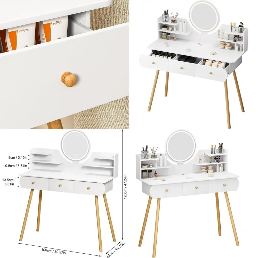 LED-Illuminated Makeup Vanity Desk with 4 Drawers, Adjustable Brightness Mirror, Bedroom Dressing Table with Storage Shelves
LED-Illuminated Makeup Vanity Desk with 4 Drawers, Adjustable Brightness Mirror, Bedroom Dressing Table with Storage Shelves