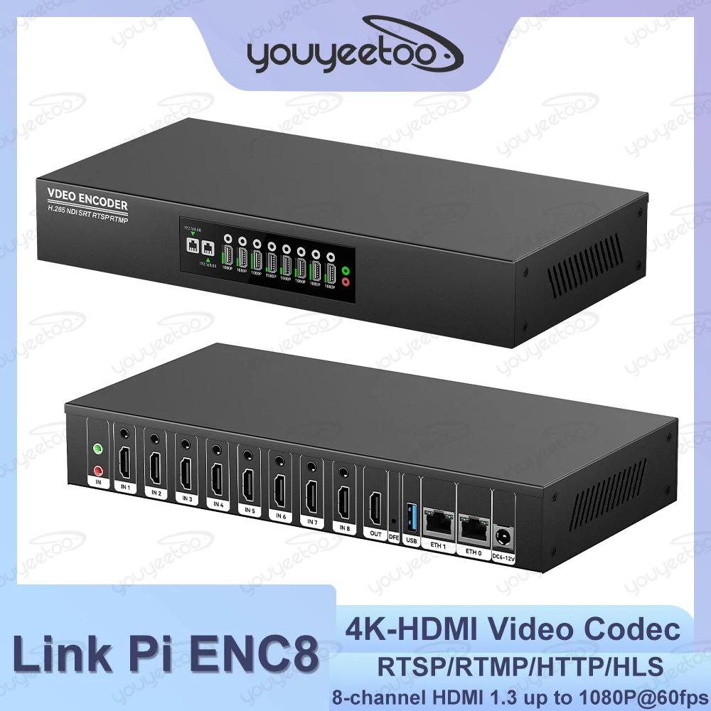 Link Pi ENC8 4K-HDMI Video Codec 8-channel HDMI Encoder 4K Decoder SRT NDI vMix RTSP/RTMP/HTTP/HLS Multi-protocol Live Streaming
Link Pi ENC8 4K-HDMI Video Codec 8-channel HDMI Encoder 4K Decoder SRT NDI vMix RTSP/RTMP/HTTP/HLS Multi-protocol Live Streaming
