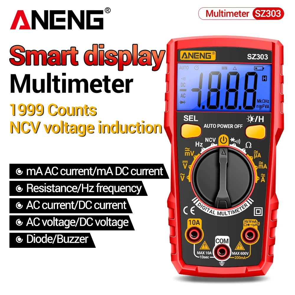 ANENG SZ303 Digital Multimeter 1999 Counting AC/DC Voltage Current Resistance Frequency Measurement Electrical Maintenance Table
ANENG SZ303 Digital Multimeter 1999 Counting AC/DC Voltage Current Resistance Frequency Measurement Electrical Maintenance Table