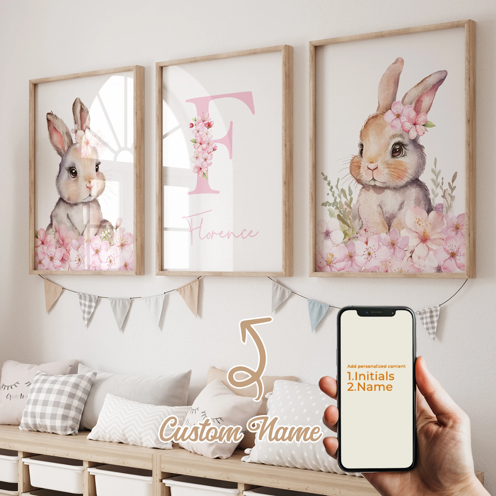 Modern Personalized Name Custom Pink Flower Cute Rabbit Wall Art Print Canvas Painting Poster Picture For Kids Room Home Decor
Modern Personalized Name Custom Pink Flower Cute Rabbit Wall Art Print Canvas Painting Poster Picture For Kids Room Home Decor