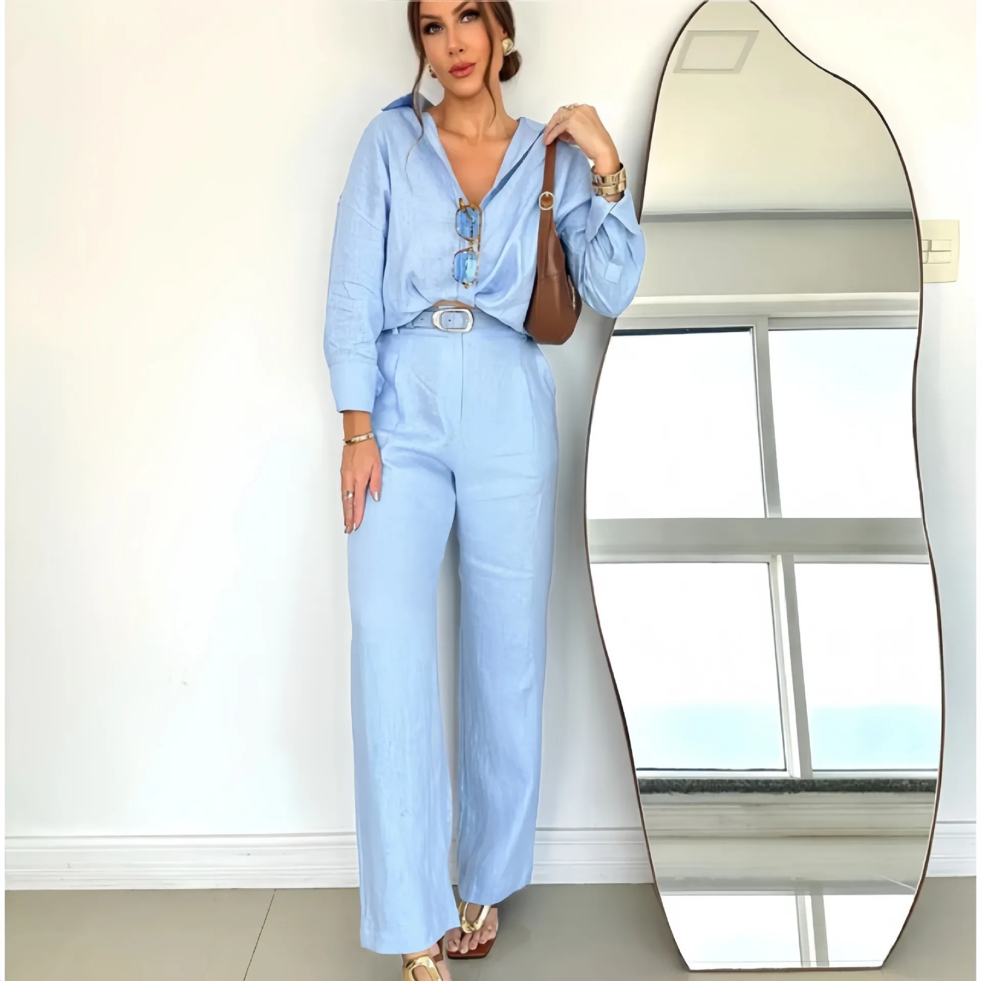 2 Piece Set Blouse Linen Blend Casual Solid Color Long Sleeve Shirt V Neck Twist Knot Detail Top Light Blue Beige Button Down
2 Piece Set Blouse Linen Blend Casual Solid Color Long Sleeve Shirt V Neck Twist Knot Detail Top Light Blue Beige Button Down