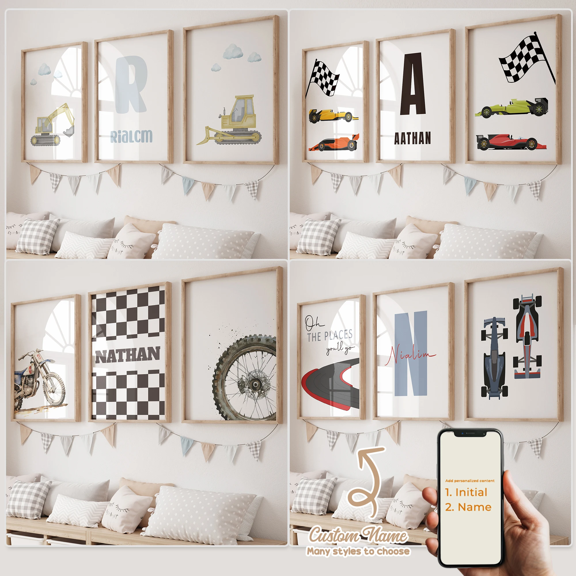 3 шт., персонализированное имя, мультяшный детский автомобиль, настенная художественная печать, картина на холсте, постер, картина для гостиной, домашний декор
3 шт., персонализированное имя, мультяшный детский автомобиль, настенная художественная печать, картина на холсте, постер, картина для гостиной, домашний декор