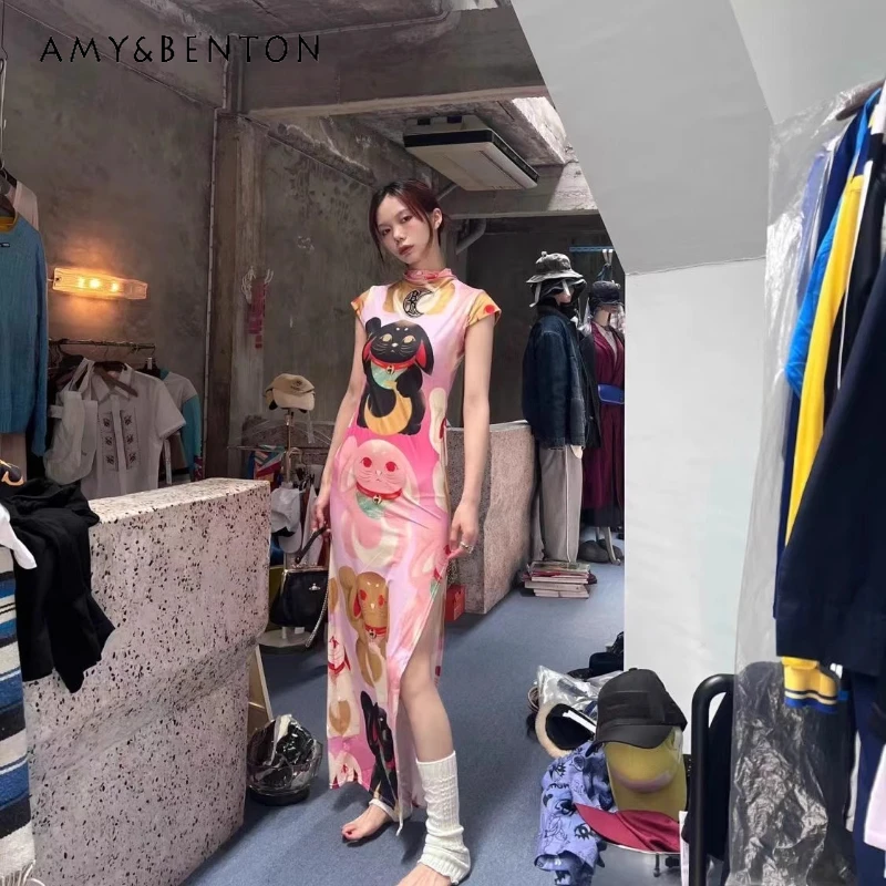 Summer Women's Clothing Hot Girls Lucky Rabbit New Chinese-style Printed Cheongsam Dress Temperament Medium Long Dresses Ladies
Summer Women's Clothing Hot Girls Lucky Rabbit New Chinese-style Printed Cheongsam Dress Temperament Medium Long Dresses Ladies
