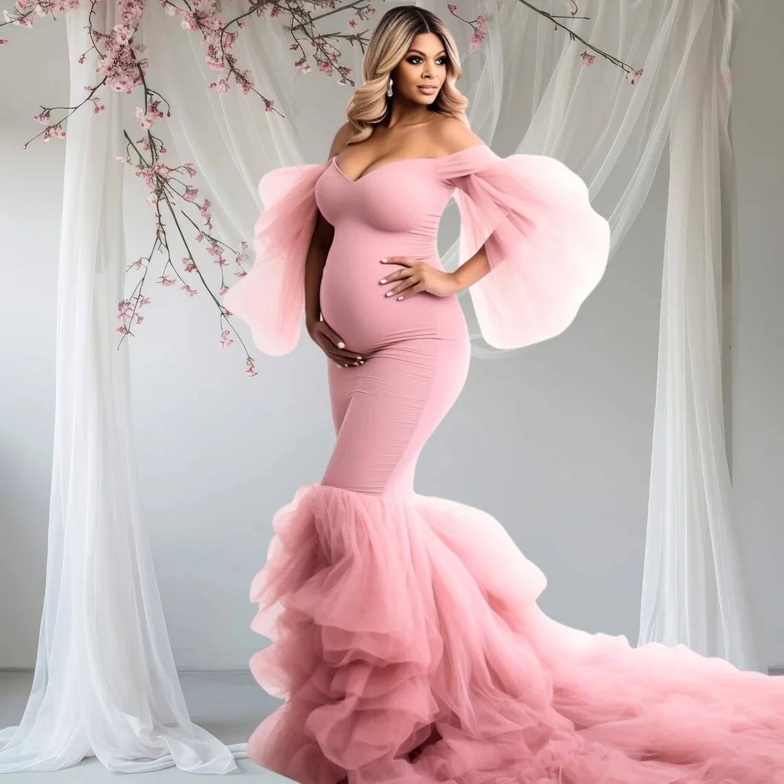 Pink Mermaid Maternity Dresses for Photoshoot Romantic Tiered Pregnant Prom Gowns Photography Props Women Baby Shower Robes
Pink Mermaid Maternity Dresses for Photoshoot Romantic Tiered Pregnant Prom Gowns Photography Props Women Baby Shower Robes