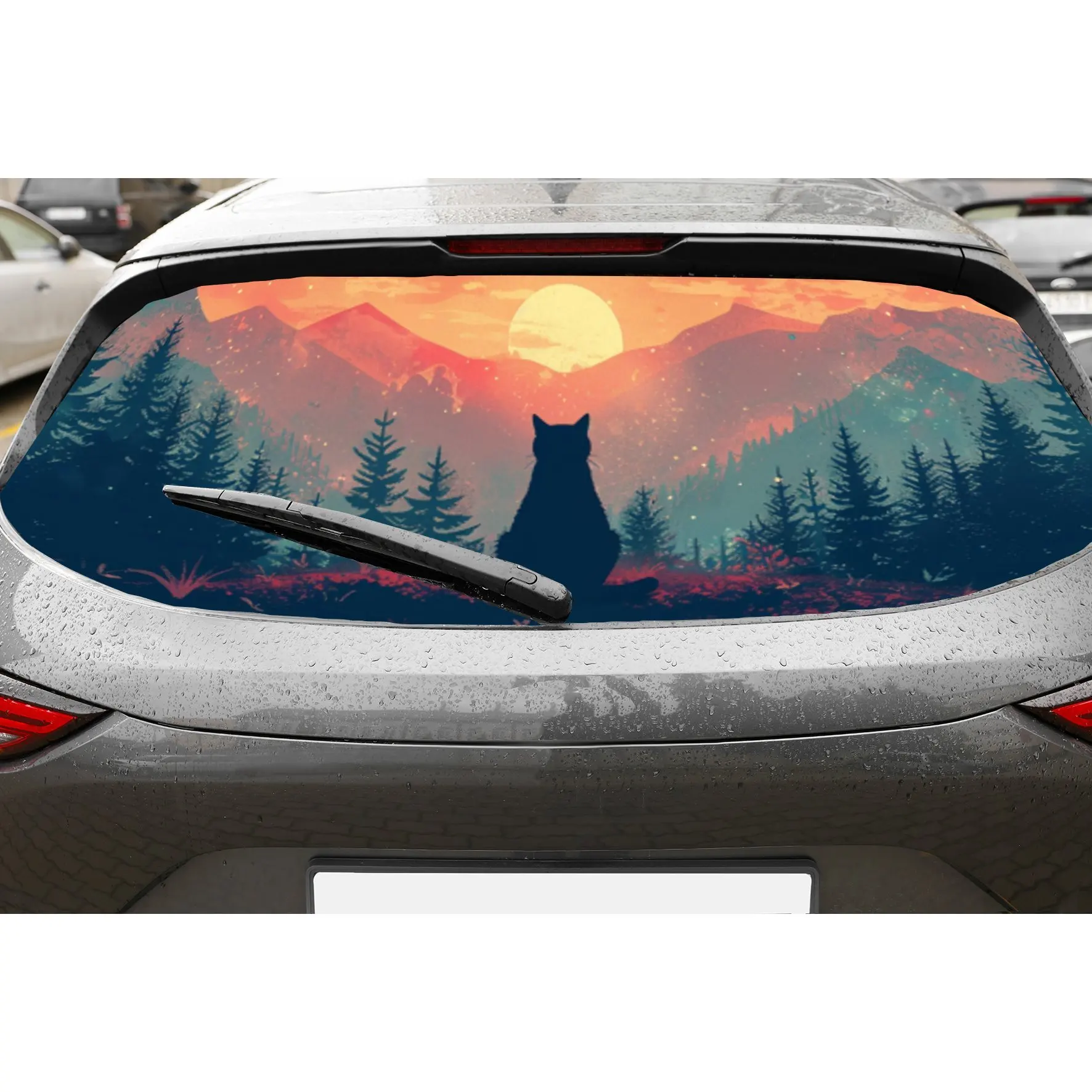 Cat Gazing at Mountains and Rivers Перфорированные автомобильные виниловые обертывания из ПВХ, конструкция улучшения конфиденциальности для заднего окна, заднее лобовое стекло автомобиля
Cat Gazing at Mountains and Rivers Перфорированные автомобильные виниловые обертывания из ПВХ, конструкция улучшения конфиденциальности для заднего окна, заднее лобовое стекло автомобиля