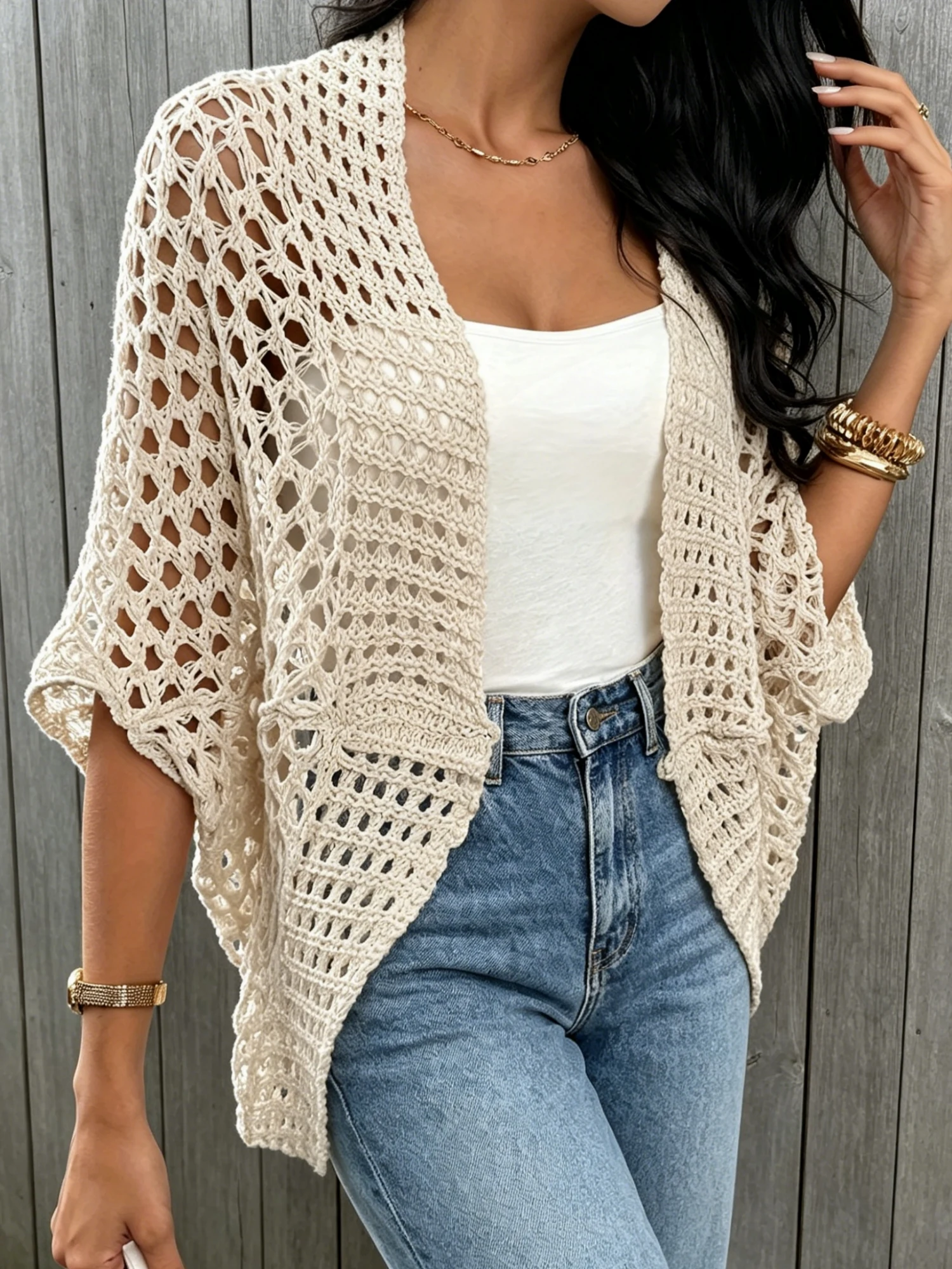 Women's plus size solid color hollow knitted cardigan, fashionable and elegant style, suitable for spring and summer
Women's plus size solid color hollow knitted cardigan, fashionable and elegant style, suitable for spring and summer