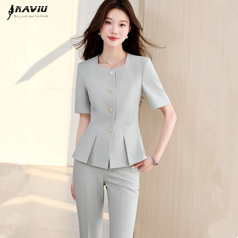 NAVIU Two Piece Suit Solid Color Single Button Short Sleeve Single Breasted Jacket And Trousers Work Wear Commuter Ensenble
NAVIU Two Piece Suit Solid Color Single Button Short Sleeve Single Breasted Jacket And Trousers Work Wear Commuter Ensenble