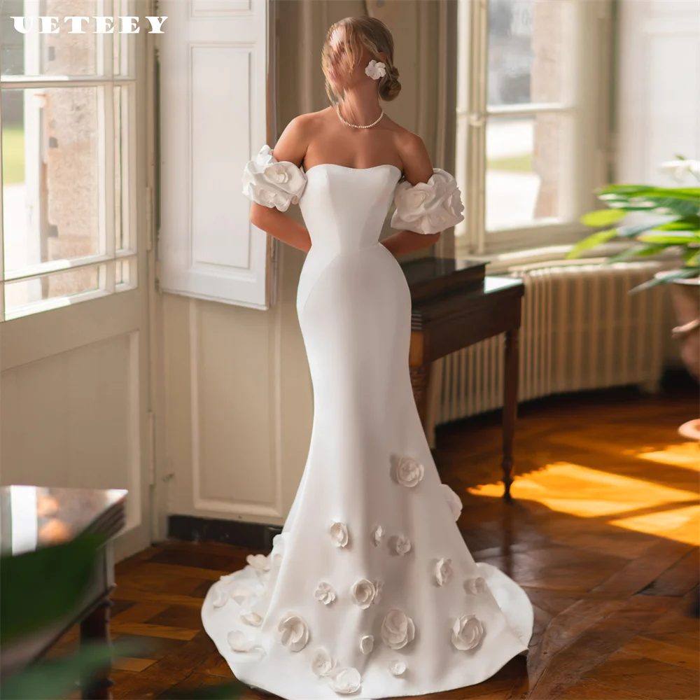 UETEEY Customized Flowers Off Shoulder Crepe Mermaid Wedding Dress Detachable Sleeves Zipper Back Court Train Bridal Gown
UETEEY Customized Flowers Off Shoulder Crepe Mermaid Wedding Dress Detachable Sleeves Zipper Back Court Train Bridal Gown