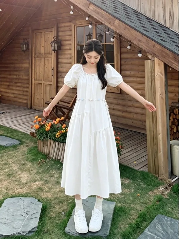 plus Size Women's Gentle Style Bubble Sleeve Dress Summer New Waist Cinching Slimming Design Beaded Over-Knee Long Dress
plus Size Women's Gentle Style Bubble Sleeve Dress Summer New Waist Cinching Slimming Design Beaded Over-Knee Long Dress
