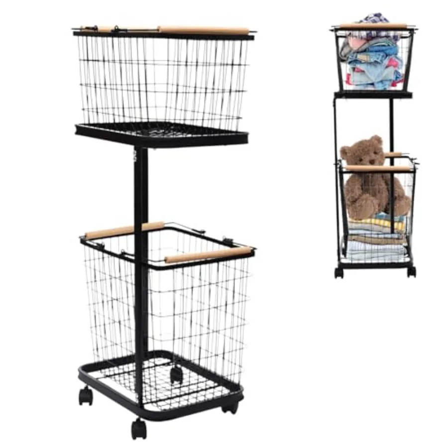 Laundry Hamper, 2 Tiers Laundry Sorter, Vertical Rolling Laundry Cart, with 4 Universal Wheels, with 2 Pull-Out and Removable S
Laundry Hamper, 2 Tiers Laundry Sorter, Vertical Rolling Laundry Cart, with 4 Universal Wheels, with 2 Pull-Out and Removable S