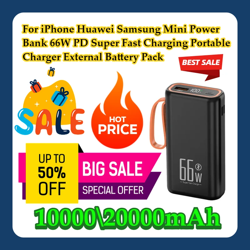 For iPhone Huawei Samsung 20000mAh Mini Power Bank 66W PD Super Fast Charging Portable Charger External Battery Pack
For iPhone Huawei Samsung 20000mAh Mini Power Bank 66W PD Super Fast Charging Portable Charger External Battery Pack