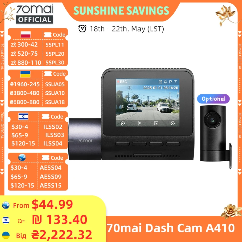 70mai Dash Cam A410 True 2.5K HDR Dual-Channel Supported F1.55 Aperture GPS 24H Parking Max 256GB Car DVR 70mai A410 70mai A400
70mai Dash Cam A410 True 2.5K HDR Dual-Channel Supported F1.55 Aperture GPS 24H Parking Max 256GB Car DVR 70mai A410 70mai A400