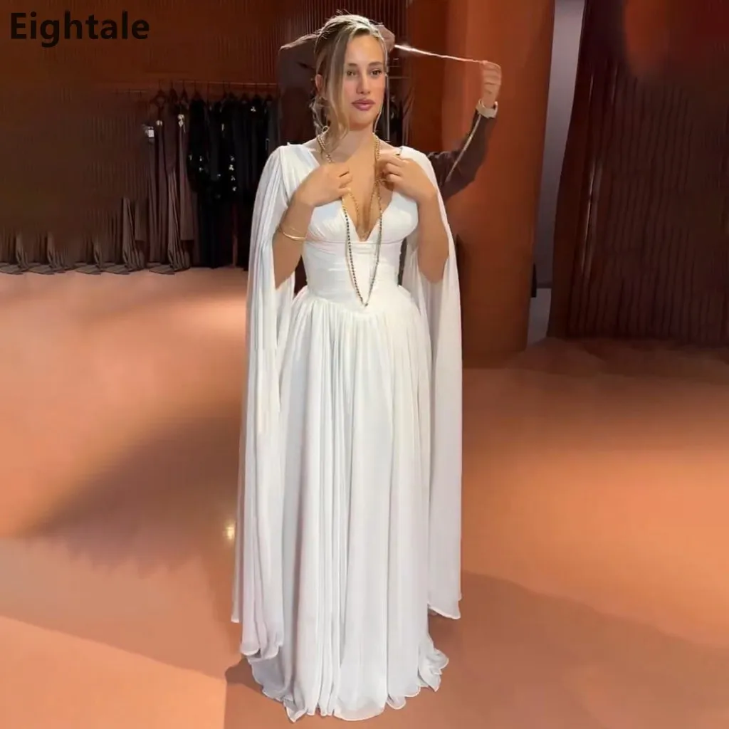 Eightale 2025 White A Line Sexy V Neck Chiffon Maxi Evening Dress With Cape Saudi Arabic Prom Dress Dubai Party Gown Customized
Eightale 2025 White A Line Sexy V Neck Chiffon Maxi Evening Dress With Cape Saudi Arabic Prom Dress Dubai Party Gown Customized