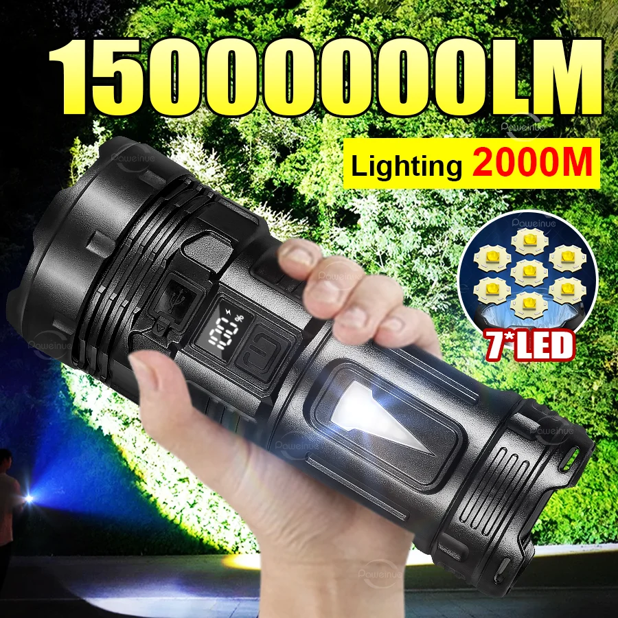 Powerful 7*LED Flashlight Type-c Rechargeable Flashlight Long Range 2000M Outdoor Torch Light Waterproof Camping Fishing Lantern
Powerful 7*LED Flashlight Type-c Rechargeable Flashlight Long Range 2000M Outdoor Torch Light Waterproof Camping Fishing Lantern