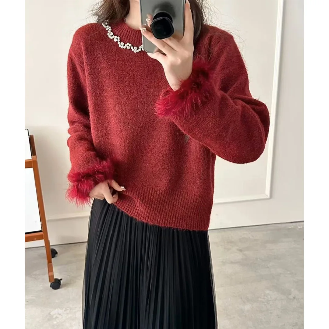 Red Christmas and New Year Pullover Sweater Women's Autumn and Winter New Gentle Temperament Bead Design Knitted Sweater
Red Christmas and New Year Pullover Sweater Women's Autumn and Winter New Gentle Temperament Bead Design Knitted Sweater